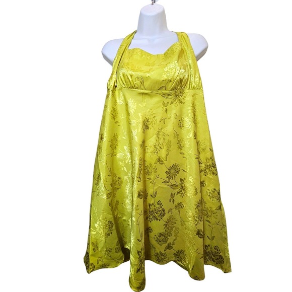 Wild Fable Dresses & Skirts - Wild Fable Halter Dress Women XXL Yellow Excellent Floral Jacquard Satin